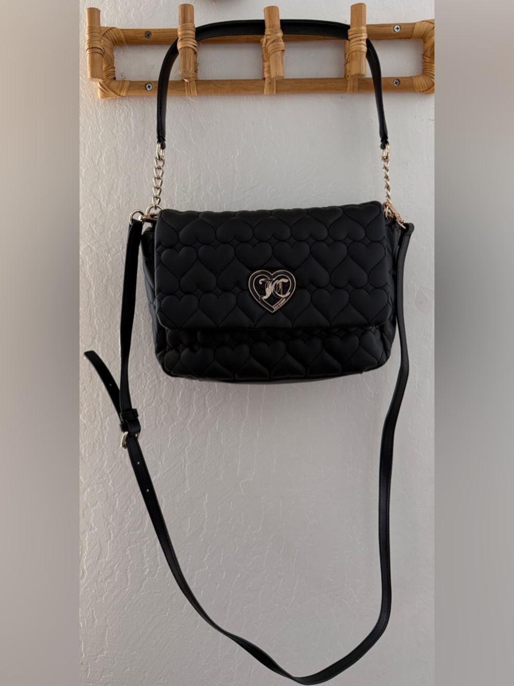 Juicy Couture Quilted Heart-Accent Black Crossbody Bag